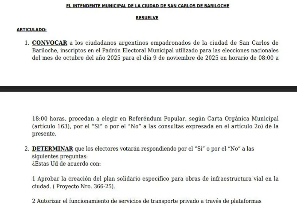 La resolución presentada este lunes 14-7 por el intendente Cortés.