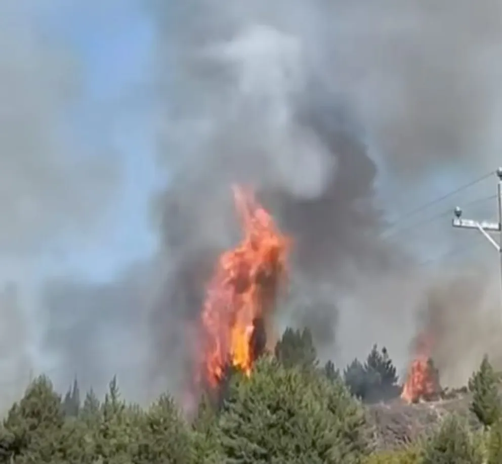 Incendio de este domingo en el oeste de Cholila (captura de video de Paulita Jones Volonte)