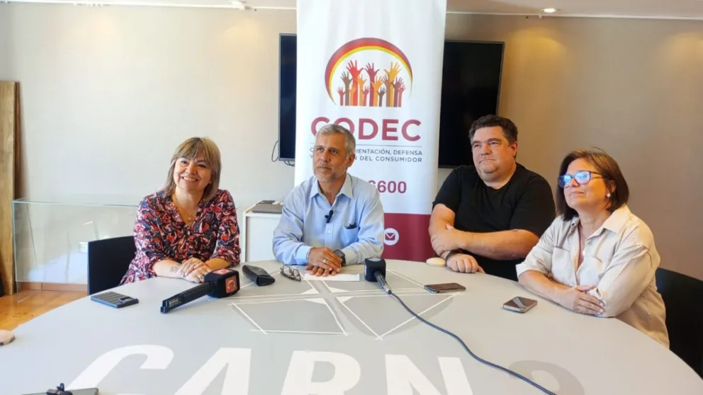 Conferencia de Chamatropulos (CODEC), junto a voceros del Colegio de Arquitectos y la usuaria Marcela Tiznado (prensa CODEC)