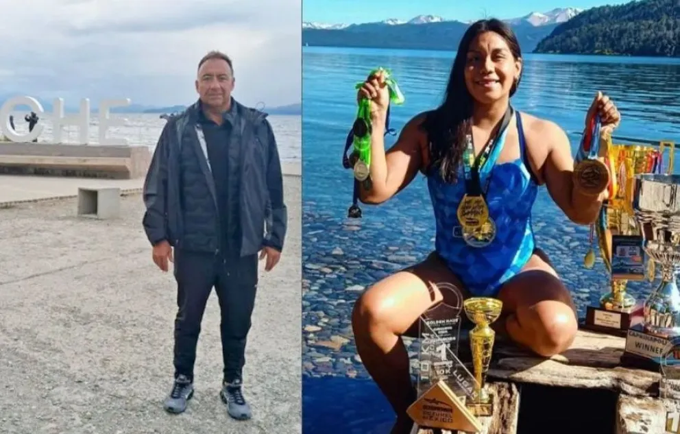 El mendocino Oriozabala y la barilochense Mayte Puca, figuras del cruce a nado del lago